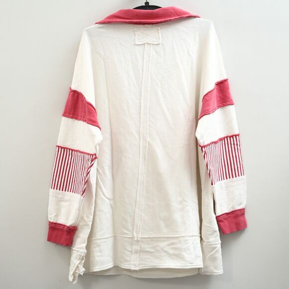 Free People We The Free Clean Prep Polo Pullover Top Oversized Striped S 281054 - Picture 8 of 9